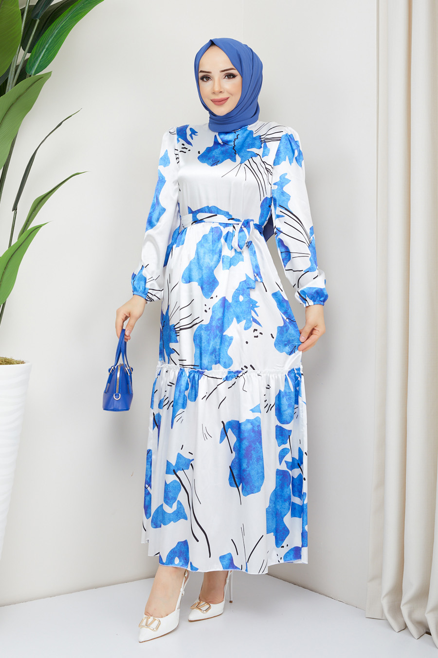  PATTERNED SAX BLUE DRESS 