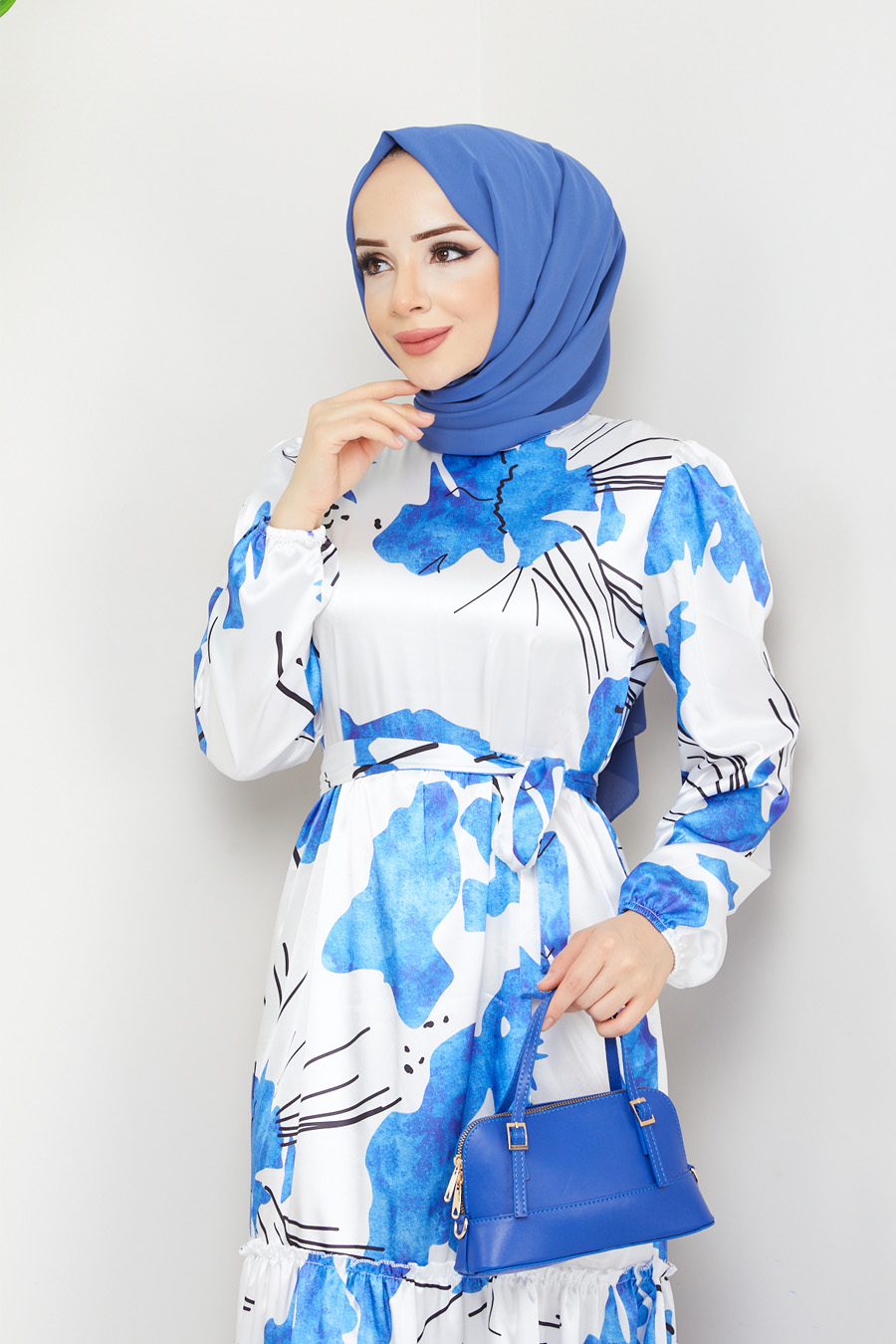  PATTERNED SAX BLUE DRESS 