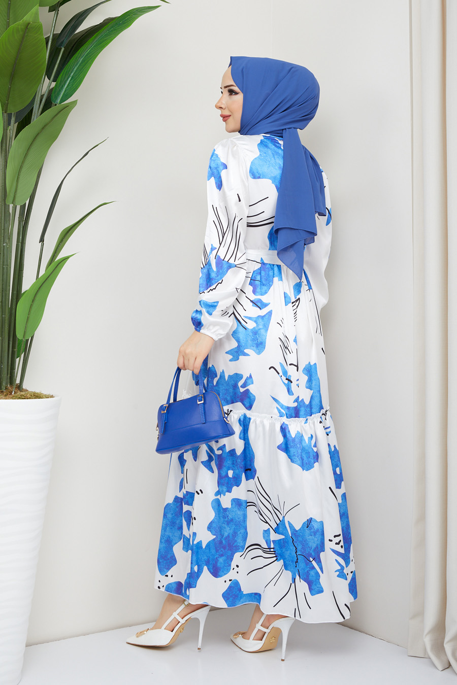  PATTERNED SAX BLUE DRESS 