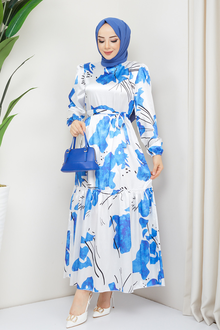  PATTERNED SAX BLUE DRESS 