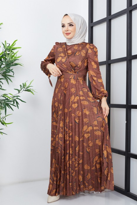 PATTERNED TAN COLOR DRESS