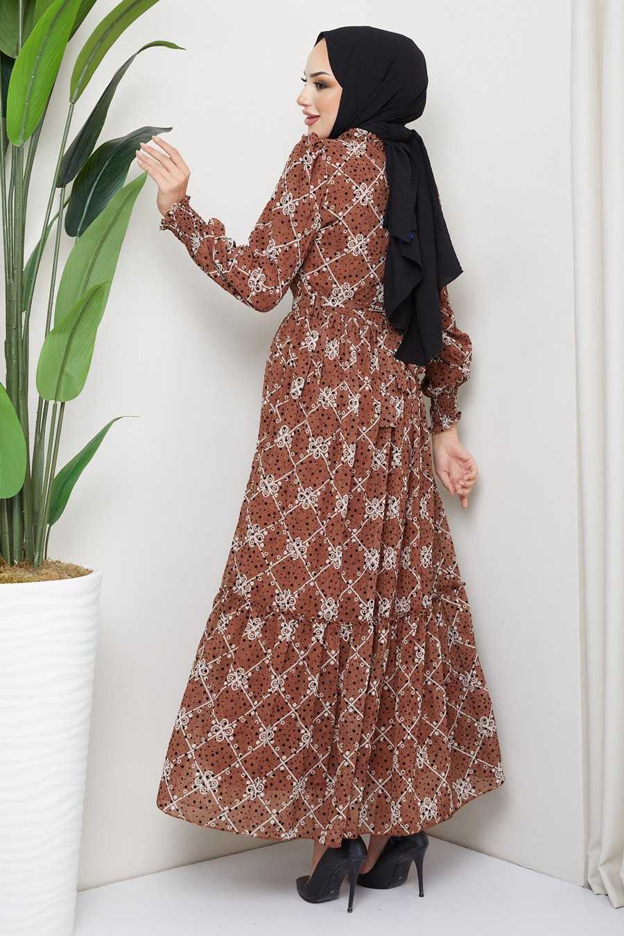 PATTERNED DRESS- TAN COLOR 