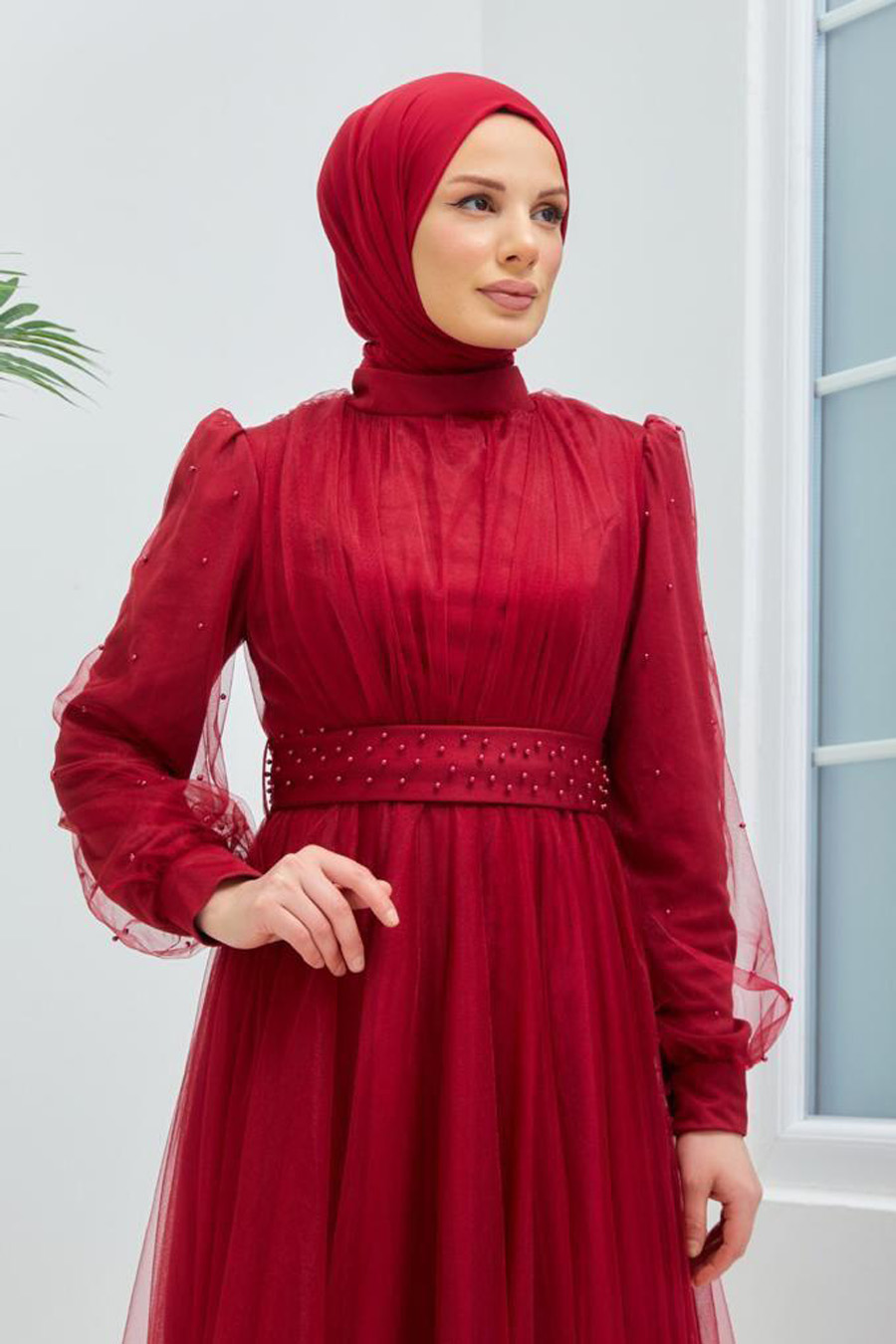 CLARED RED   - PEARLY DETAIL EVENING DRESS  CLARED RED   - PEARLY DETAIL EVENING DRESS