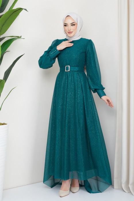 GREEN EVENING DRESS  