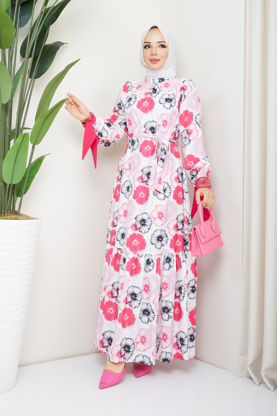 PINK FLOWER  PATTERNED  - DRESS