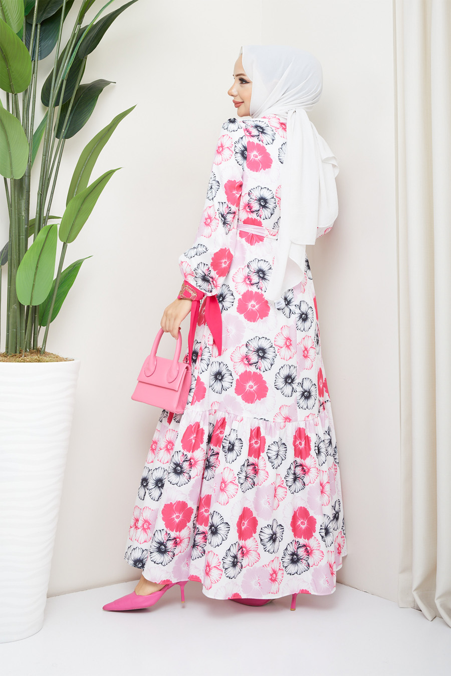 PINK FLOWER  PATTERNED  - DRESS