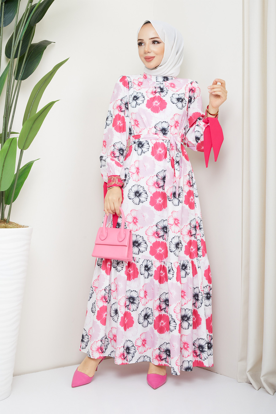 PINK FLOWER  PATTERNED  - DRESS