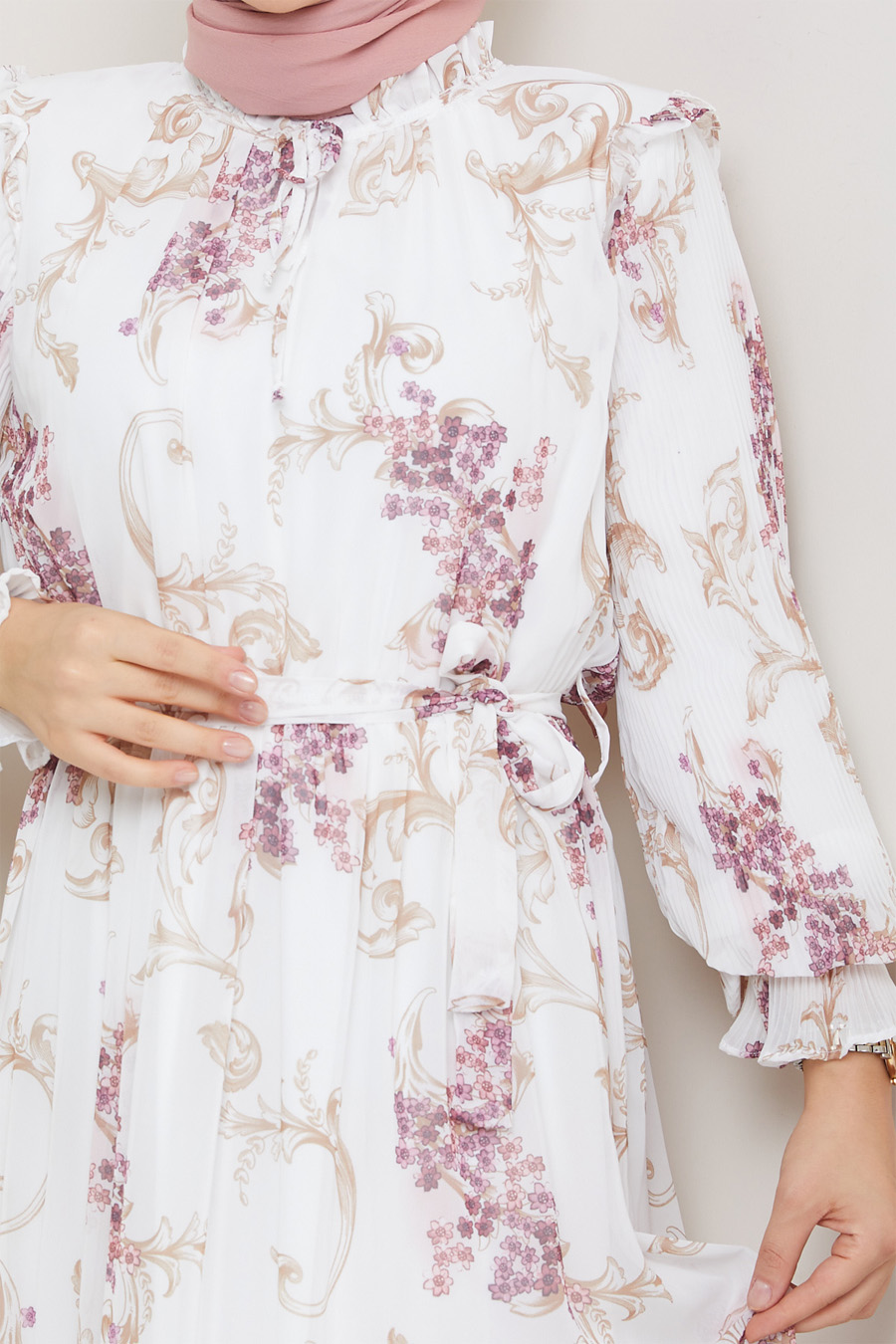 PINK PATTERNED ECRU  DRESS