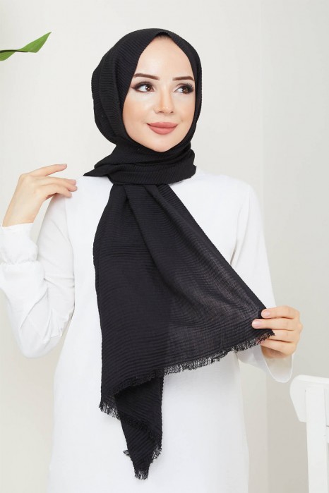 BLACK -  PLEATED SHAWL