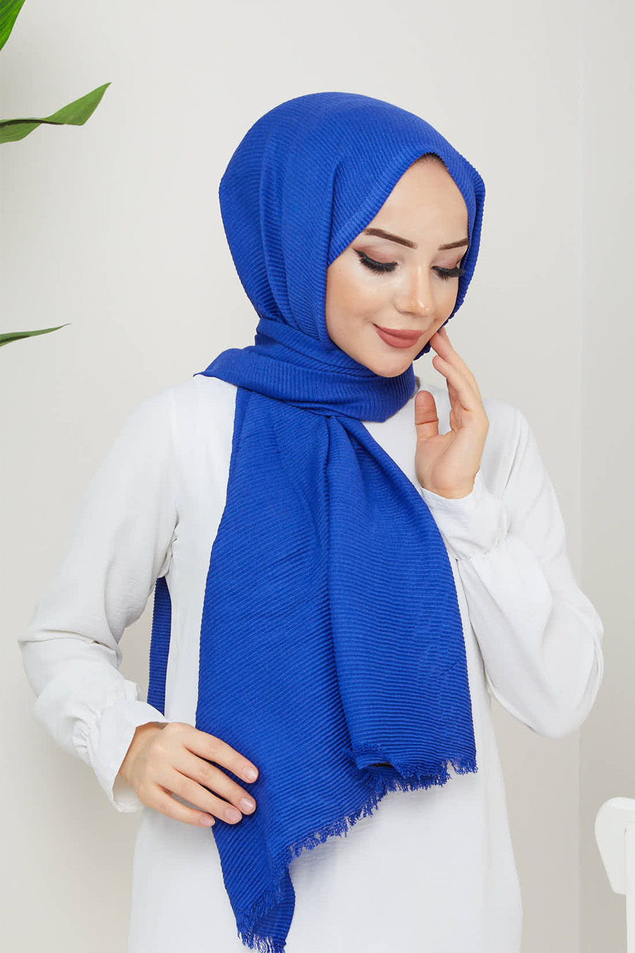 SAX BLUE  -  PLEATED SHAWL