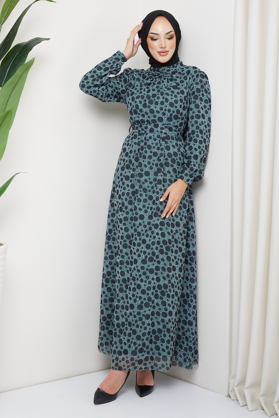 GREEN  - POINT DRESS  