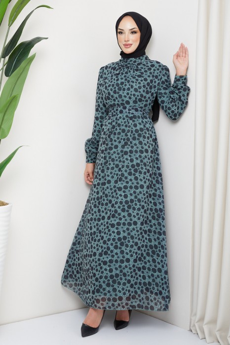 GREEN  - POINT DRESS  