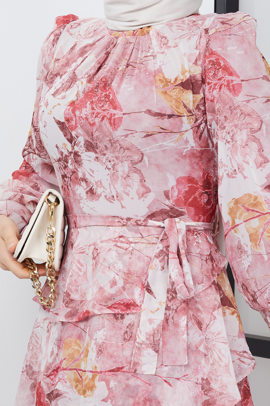 FLOWER PATTERNED POWDER PINK DRESS