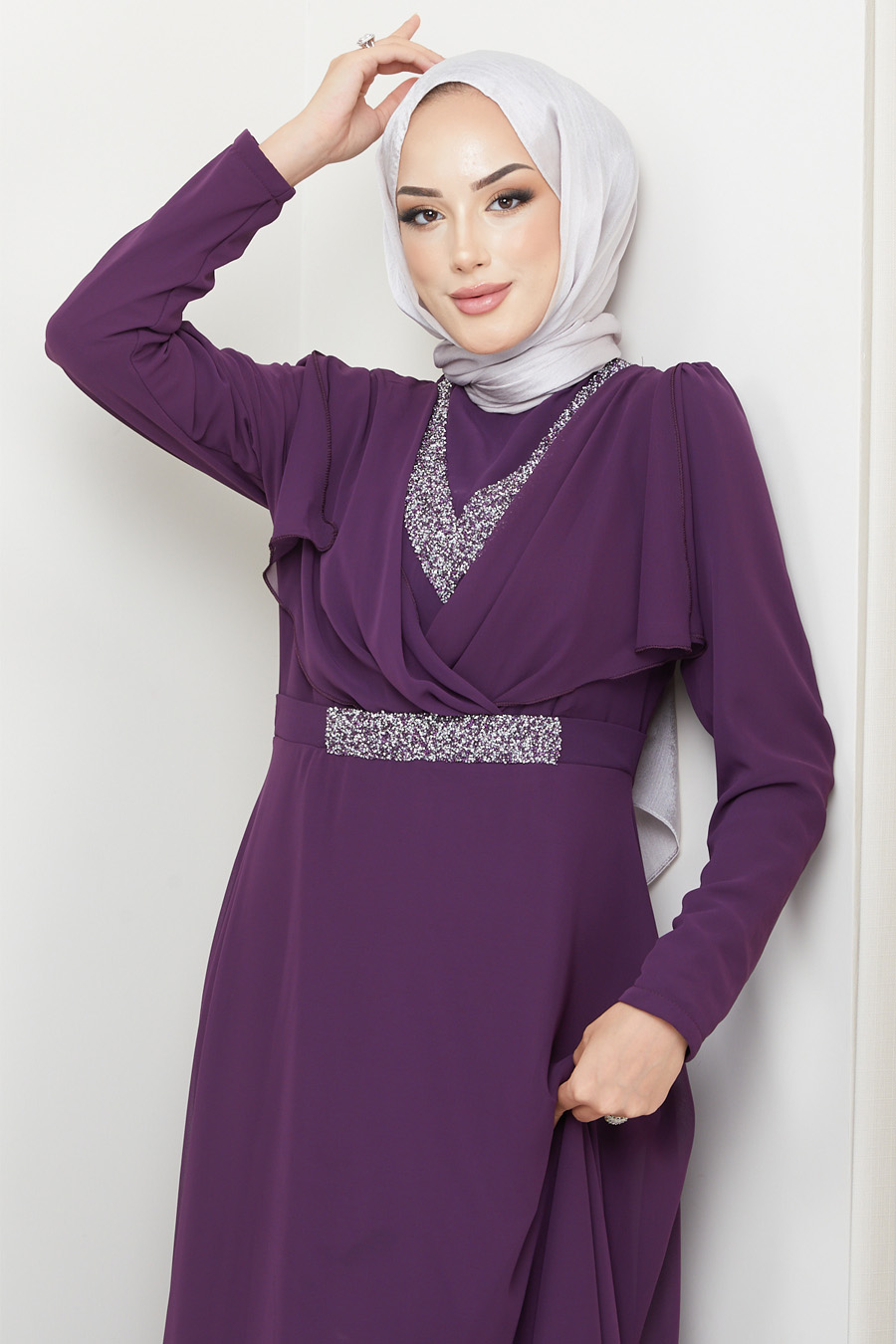 PURPLE STONED  EVENING DRESS  