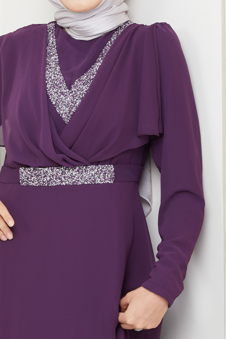 PURPLE STONED  EVENING DRESS  