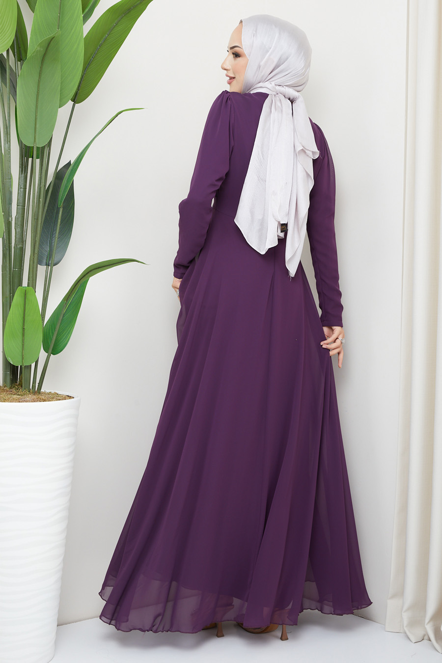 PURPLE STONED  EVENING DRESS  
