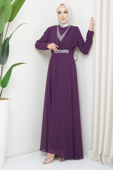 PURPLE STONED  EVENING DRESS  