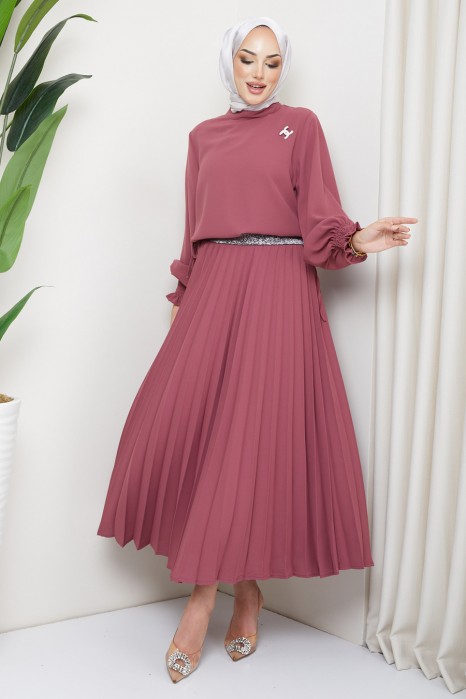 ROSE COLOR  TUNIC AND SKIRT SUIT