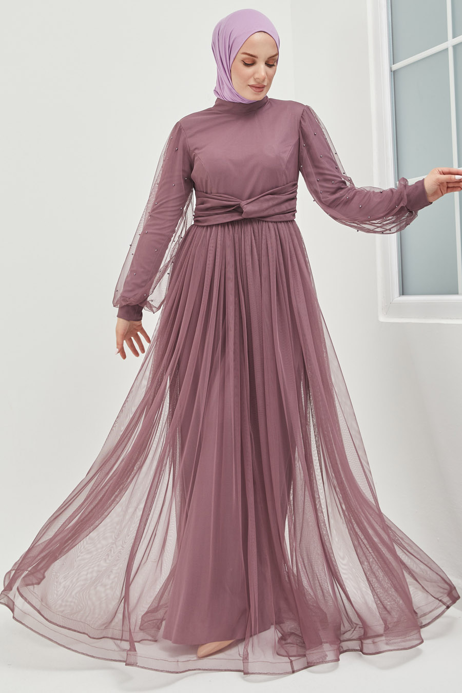 ROSE COLOR  EVENING DRESS  