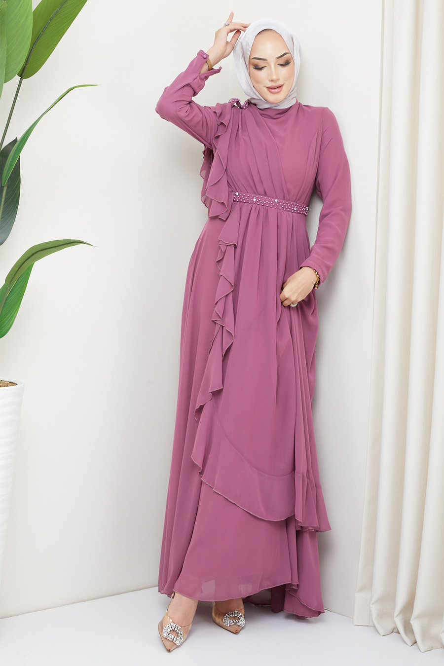 ROSE COLOR   EVENING DRESS  