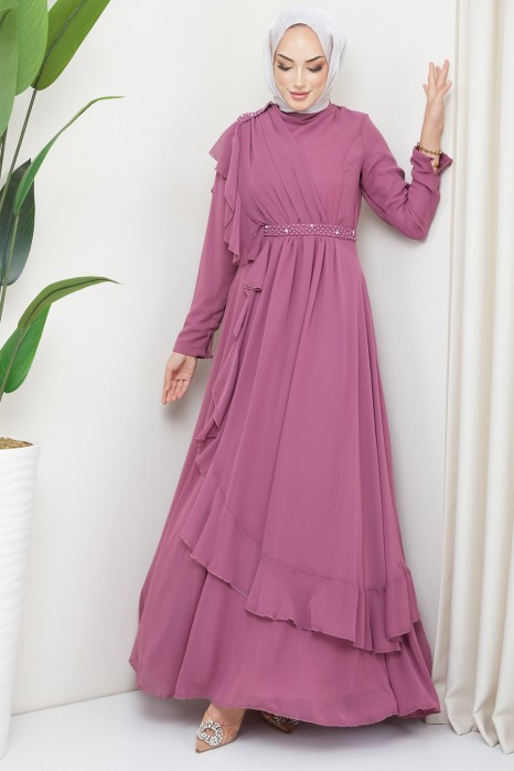 ROSE COLOR   EVENING DRESS  