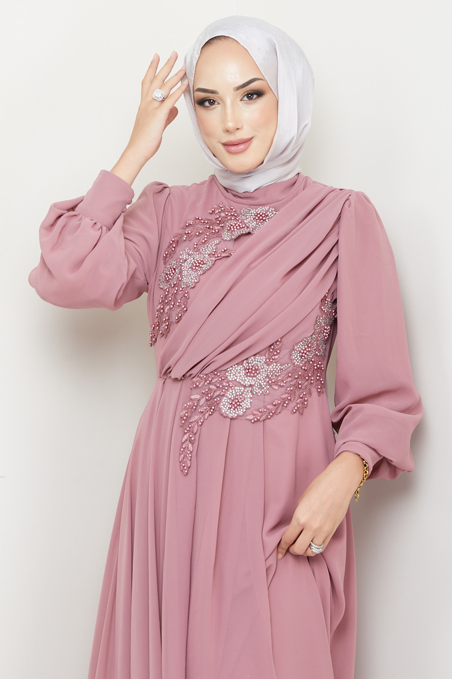 ROSE COLOR  EVENING DRESS  