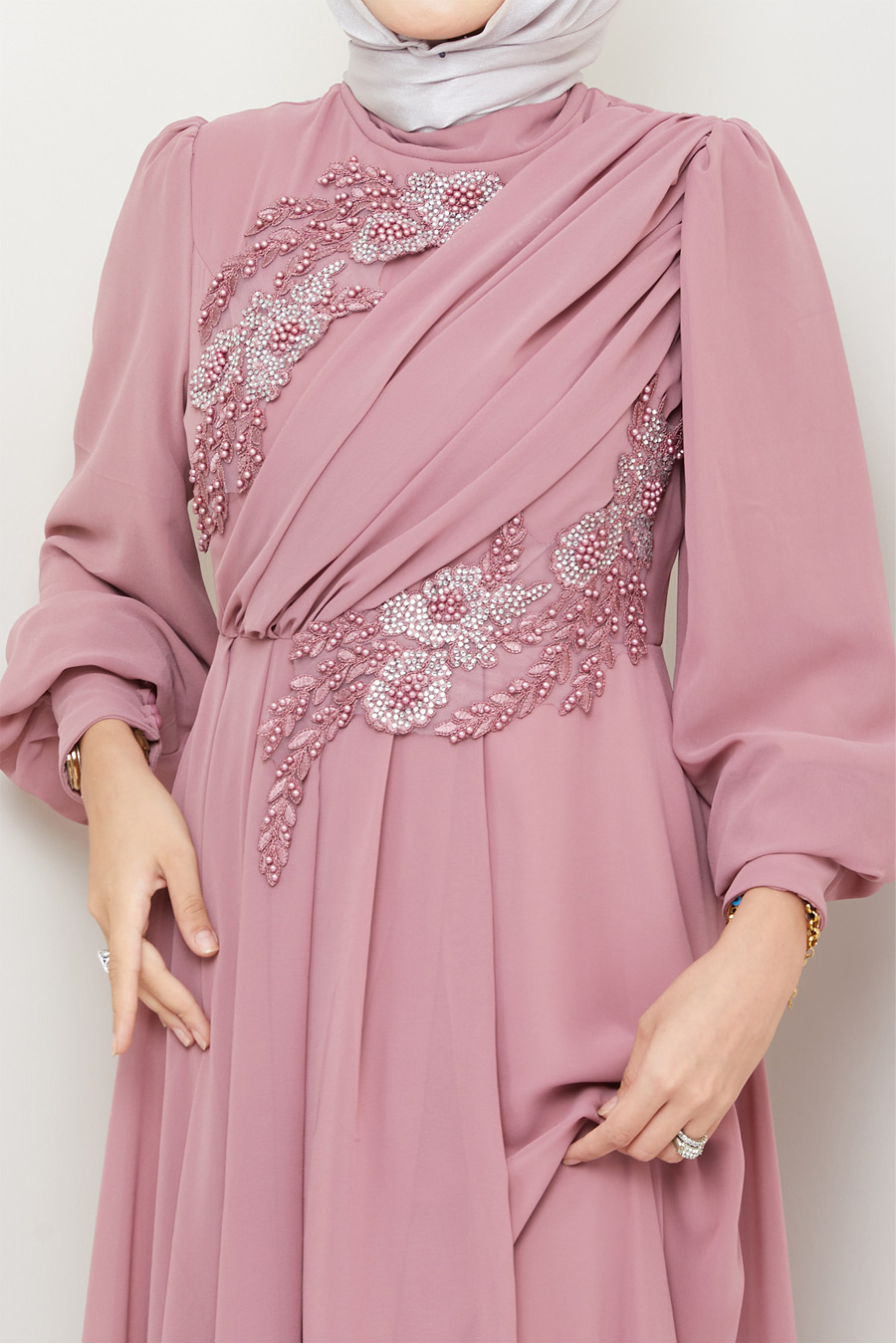 ROSE COLOR  EVENING DRESS  