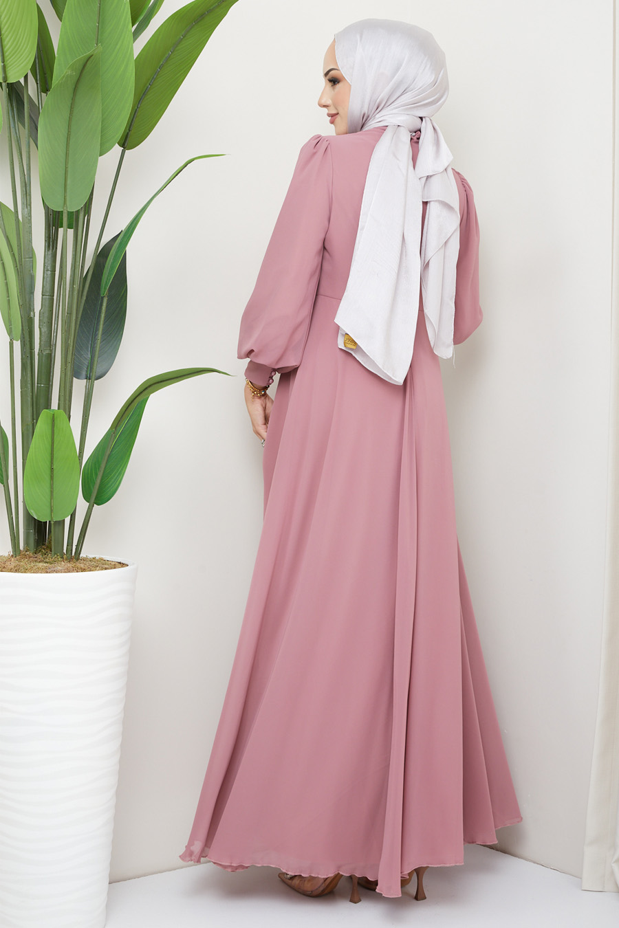 ROSE COLOR  EVENING DRESS  