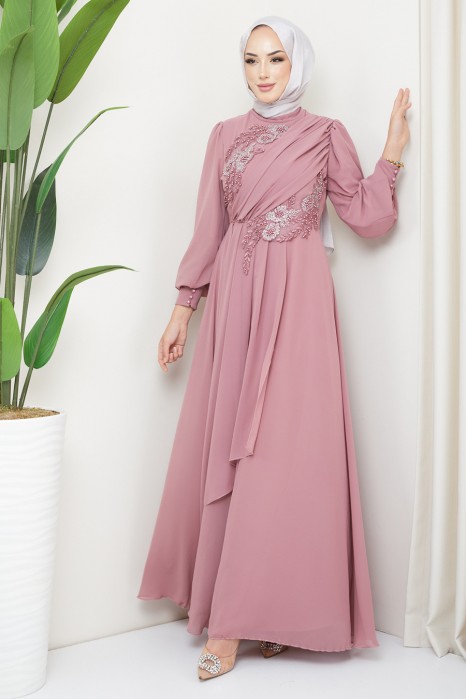ROSE COLOR  EVENING DRESS  