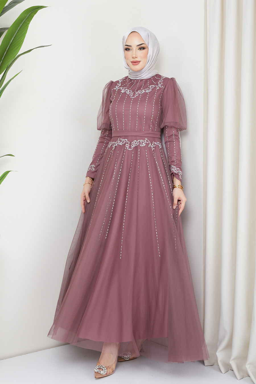 ROSE COLOR EVENING DRESS  