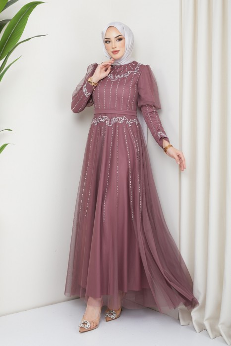 ROSE COLOR EVENING DRESS  