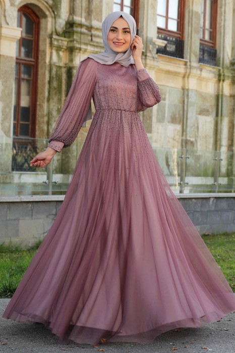 ROSE COLOR EVENING DRESS  