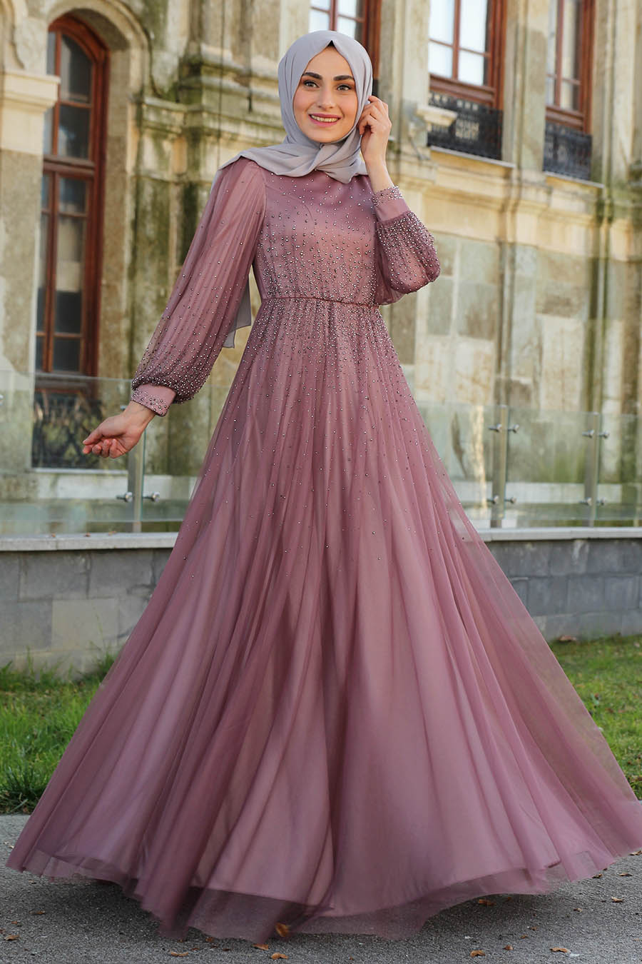ROSE COLOR EVENING DRESS  