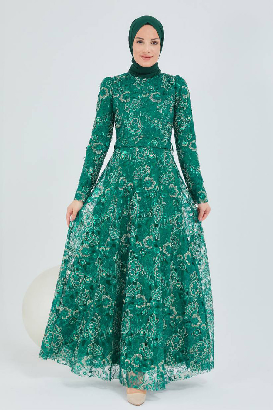GREEN EVENING DRESS  
