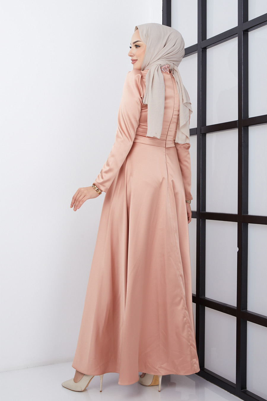 SALMON COLOR EVENING DRESS  