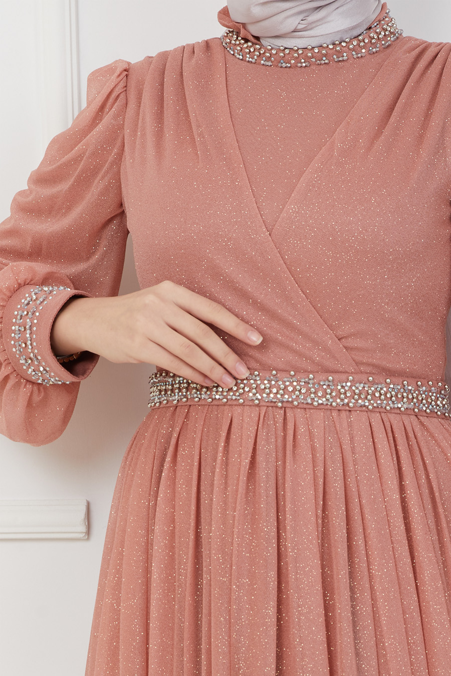 SALMON COLOR EVENING DRESS  