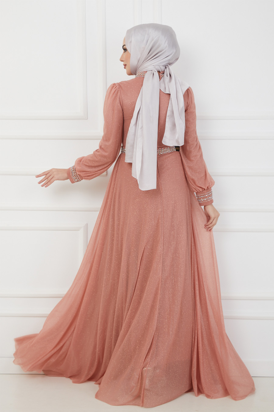 SALMON COLOR EVENING DRESS  