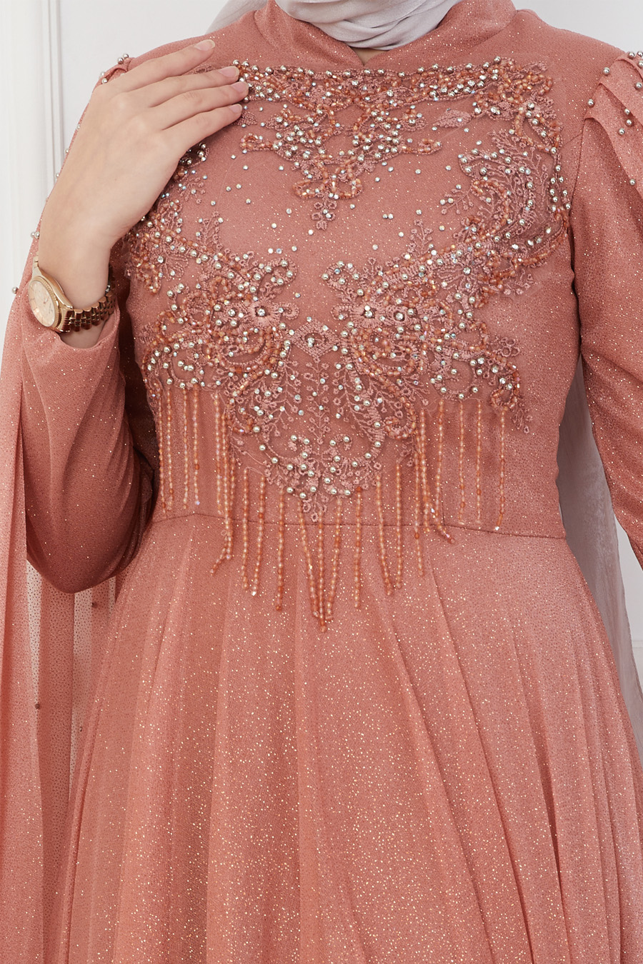 SALMON COLOR EVENING DRESS  