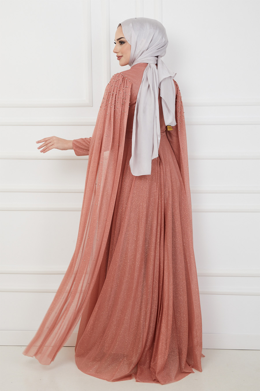 SALMON COLOR EVENING DRESS  