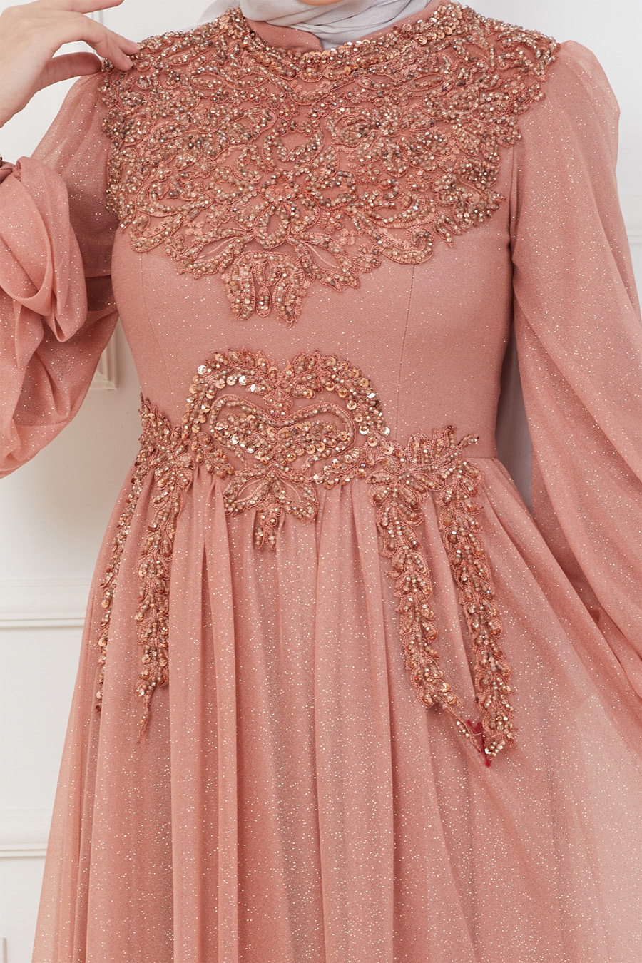 SALMON COLOR EVENING DRESS  