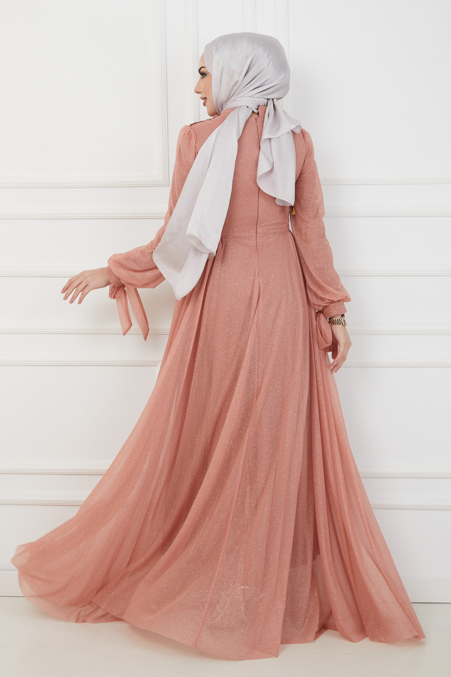 SALMON COLOR EVENING DRESS  