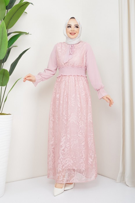 SALMON COLOR EVENING DRESS  