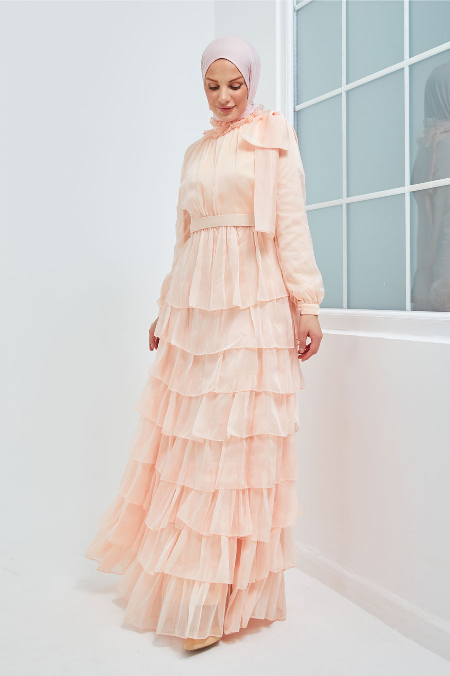SALMON COLOR EVENING DRESS   SALMON COLOR EVENING DRESS