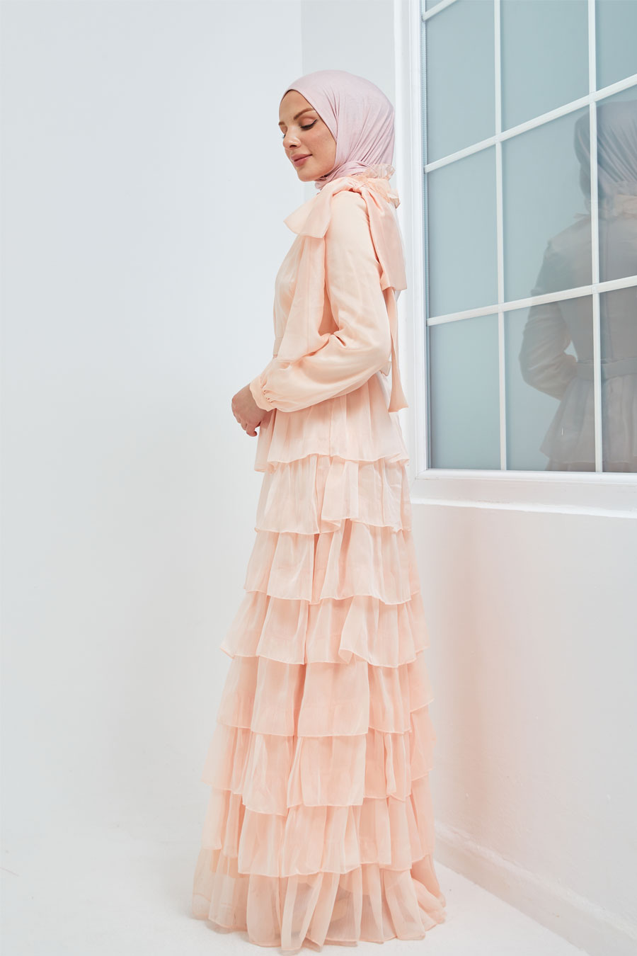 SALMON COLOR EVENING DRESS   SALMON COLOR EVENING DRESS