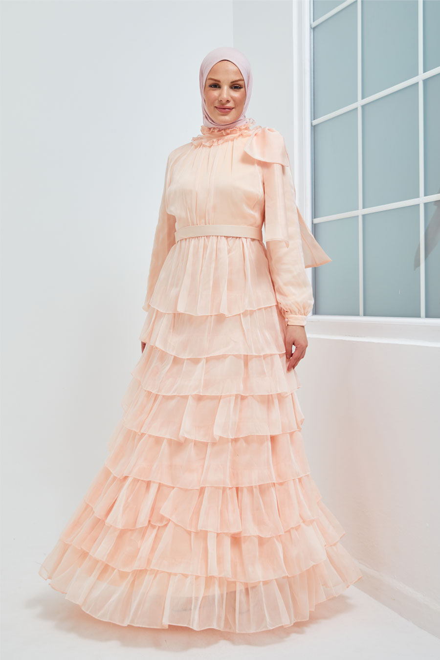 SALMON COLOR EVENING DRESS   SALMON COLOR EVENING DRESS