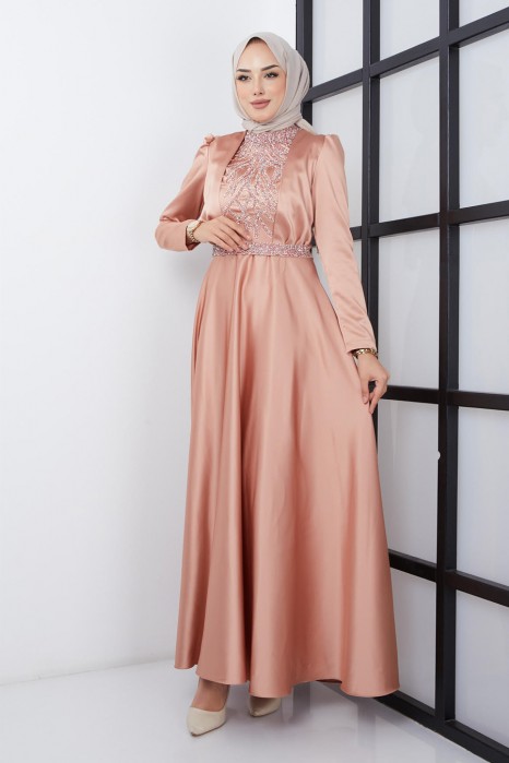 SALMON COLOR EVENING DRESS  