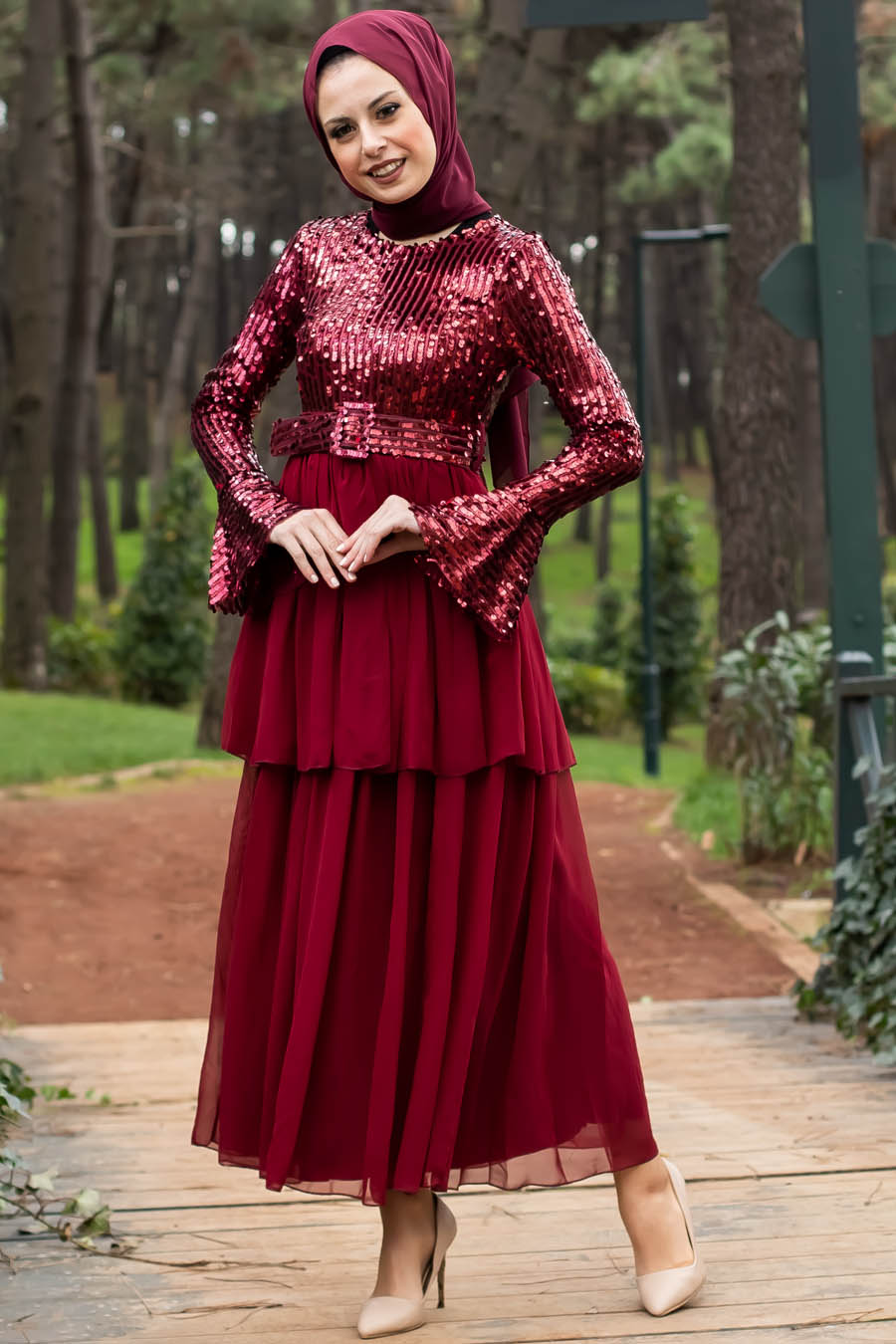 CLARET RED EVENING DRESS  