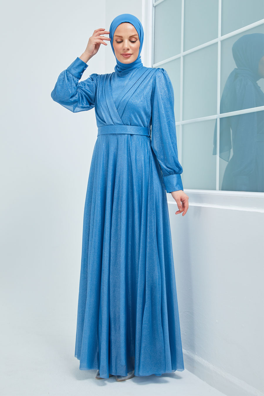 INDIGO COLOR EVENING DRESS  