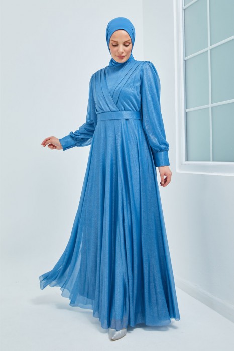 INDIGO COLOR EVENING DRESS  