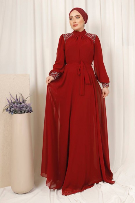 CLARED RED  -   EVENING DRESS  